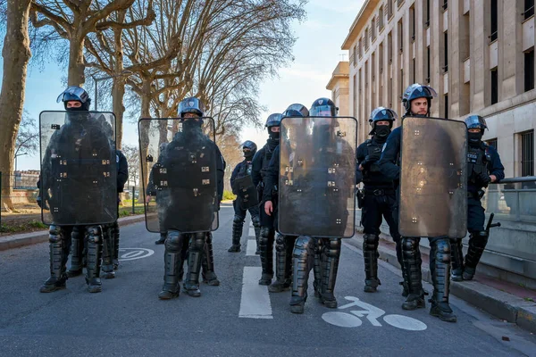 Lyon France March 2023 Police Protest Pension Reform Lyon France — Stock Photo, Image