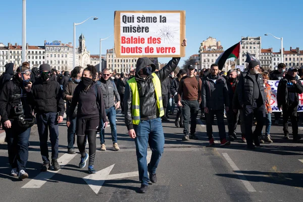 Lyon France Μαρτιου 2023 Διαμαρτυρία Κατά Της Μεταρρύθμισης Του Συνταξιοδοτικού Εικόνα Αρχείου