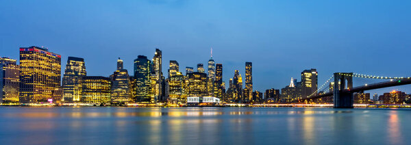 Famous view of Manhattan at blue hour, New York, USA