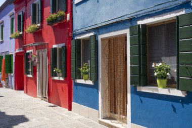 Burano adasının ünlü manzarası, Venedik, İtalya