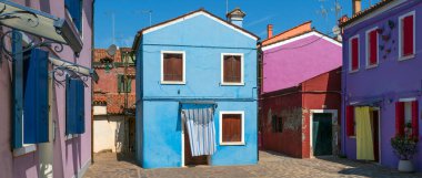 Burano adasının ünlü manzarası, Venedik, İtalya