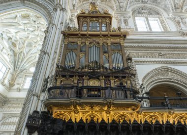 CORDOBA, İspanya - 24 Aralık 2024: Cordoba, İspanya 'daki Mezquita Katedrali' nde süs sanatı. Eski bir Büyük Cami 'ye dönüştürülen katedral, UNESCO' nun Dünya Mirası Alanıdır..