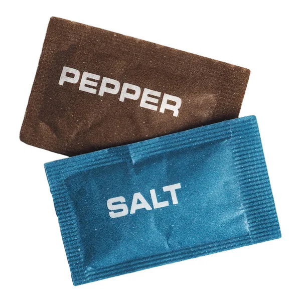 Enkeldos Salt Och Peppar Dospåse För Restauranger Och Pubar Isolerade — Stockfoto