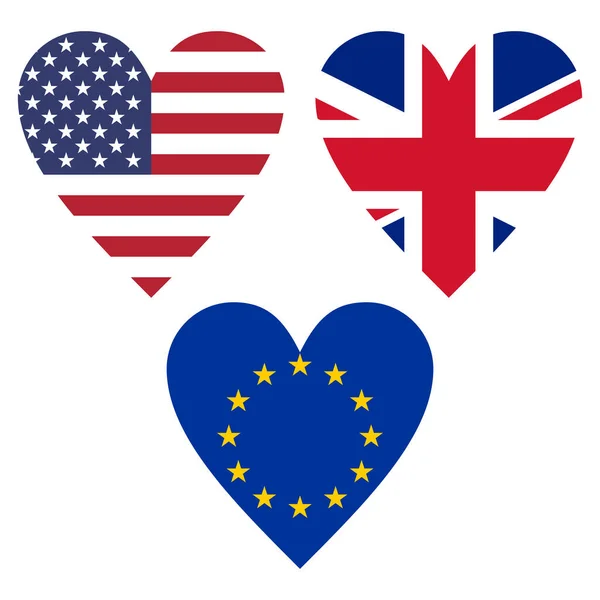 Αγαπώ Τις Ηπα Ηνωμένο Βασίλειο Και Την Ευρώπη Σημαίες — Φωτογραφία Αρχείου