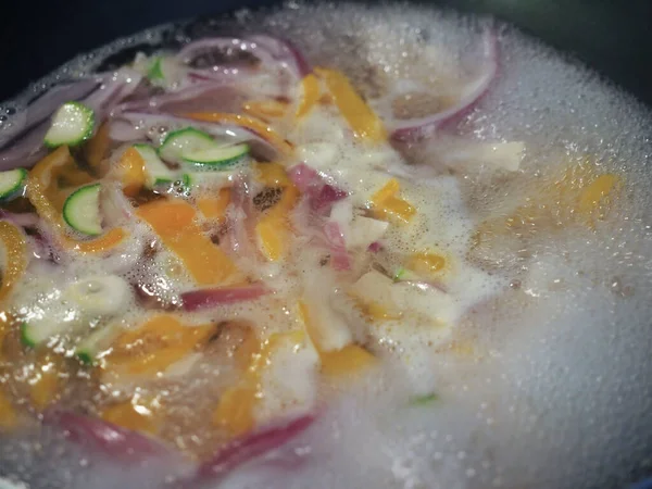 Preparation Asian Food Chopped Vegetables Tofu Frying Pan — 스톡 사진