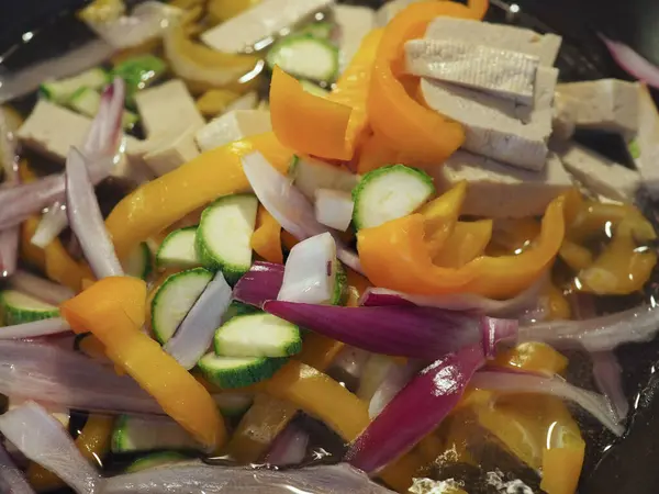 Preparation Asian Food Chopped Vegetables Tofu — Foto de Stock