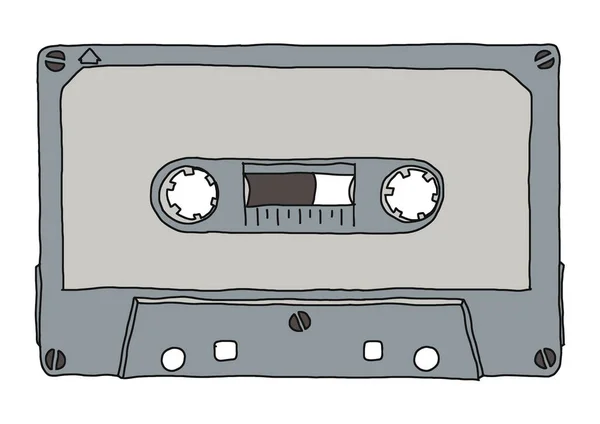Magnetbandkassette Für Analoge Audio Musikaufnahme Handgezeichnete Illustration Isoliert Über Weißem — Stockfoto