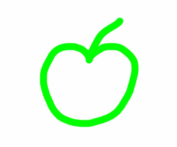 Einfache Grüne Apfellinie Kunst Illustration Über Weiß — Stockfoto