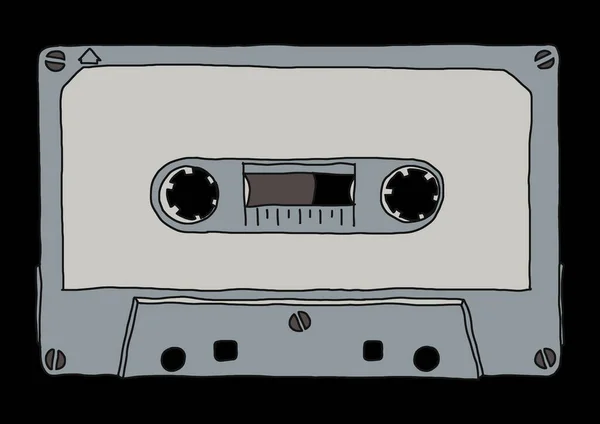 Magnetická Páska Kazeta Pro Analogovou Audio Hudbu Nahrávání Ručně Kreslené — Stock fotografie