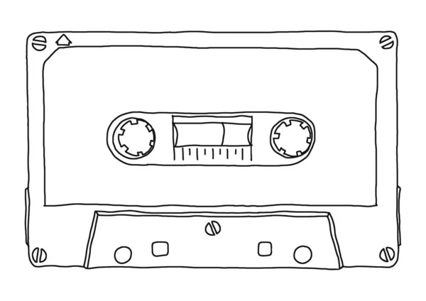 Nastro Magnetico Cassetta Audio Analogico Registrazione Musicale Disegnato Mano Illustrazione — Foto Stock