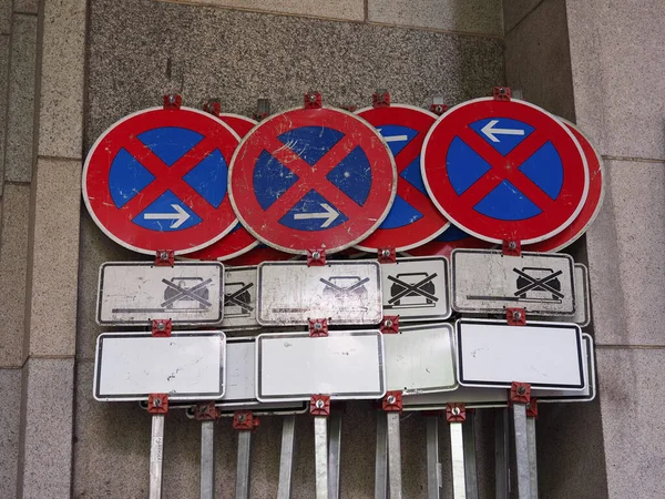 Many German Parking Stop Signs — стоковое фото