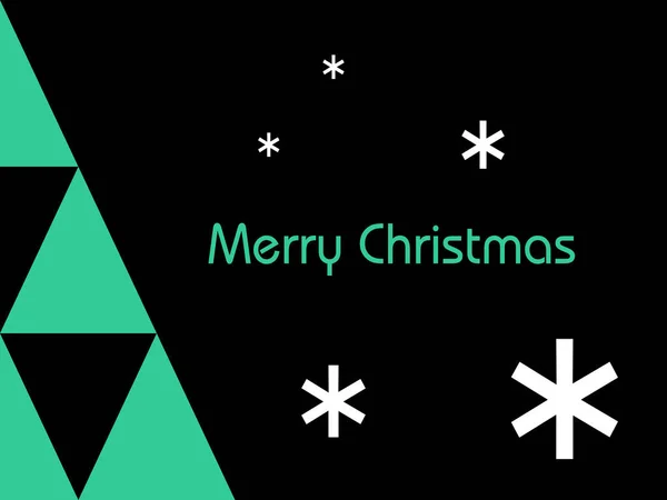 Modern Minimalist Christmas Background Green Geometric Tree White Snowflakes Black — Stockový vektor