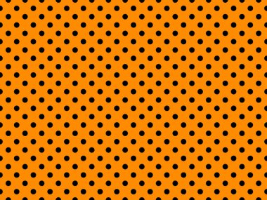 black polka dots pattern over dark orange useful as a background