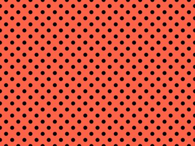 black polka dots pattern over tomato useful as a background