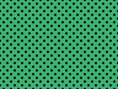 black polka dots pattern over medium sea green useful as a background