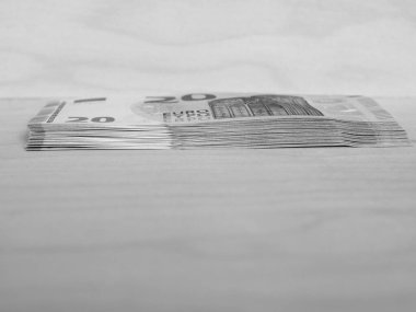 Euro banknotları ve sikkeler (EUR), Avrupa Birliği para birimi siyah ve beyaz