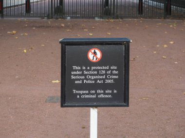 LONDON, UK - CIRCA OCTOBER 2022: This is a protected site under section 128 of the serious organised crime and police act 2005 trespass on this site is a criminal offence