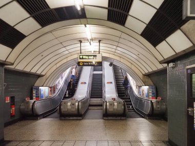 LONDON, UK - CIRCA OCTOBER 2022: London Underground Tube station escalators