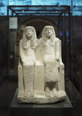 TURIN, ITALY - CIRCA DECEMBER 2022: Pendua and Nefertari statue at Museo Egizio translation Egyptian Museum