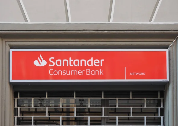 Turin Italie Circa Février 2023 Panneau Banque Consommateurs Santander — Photo