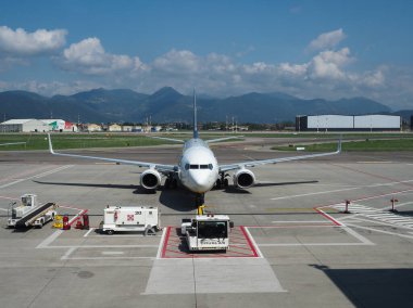 BERGAMO, ITALY - CIRCA AUGUST 2022: RyanAir Boeing 737-8AS parked at the airport