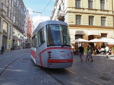 BRNO, CZECH REPUBLIC - CIRCA SEPTEMBER 2022: Tramway public transport train