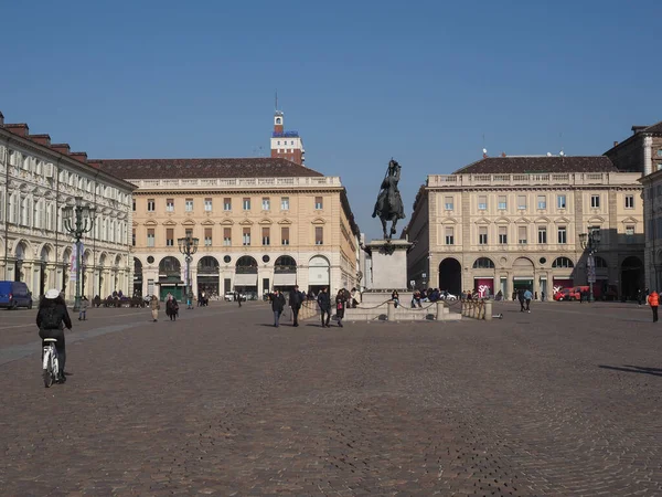 Turin Itália Fevereiro Circa 2023 Pessoas Piazza San Carlo Tradução — Fotografia de Stock
