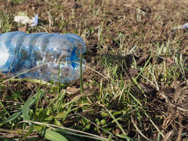 Çevre kirliliğinin çim sembolü arasında plastik şişe