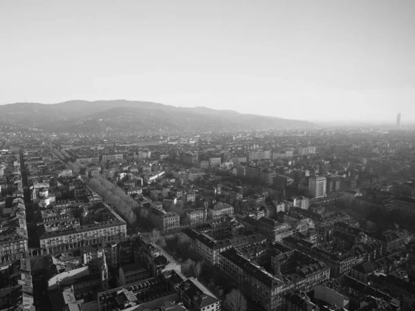 Letecký Pohled Město Turín Itálie Černobílém — Stock fotografie