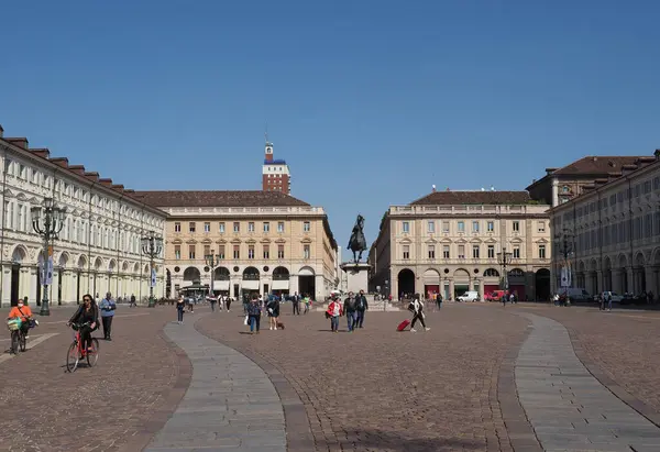 Turin Itália Circa Septembro 2022 Pessoas Piazza San Carlo Square — Fotografia de Stock