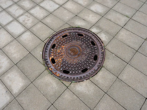 Bratislava Slovakia Circa September 2022 Detail Old Rusted Manhole — Stock Photo, Image