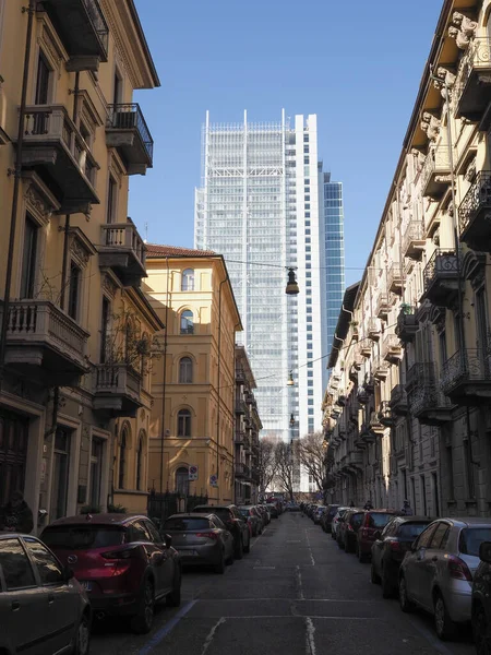 Turin Italië Circa Januari 2023 Intesa San Paolo Hoofdkantoor Wolkenkrabber — Stockfoto