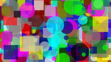 Çok renkli daireler ve karelerden oluşan soyut arkaplan