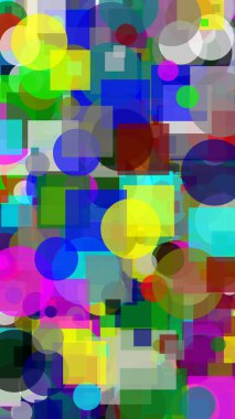 Çok renkli daireler ve karelerden oluşan soyut arkaplan