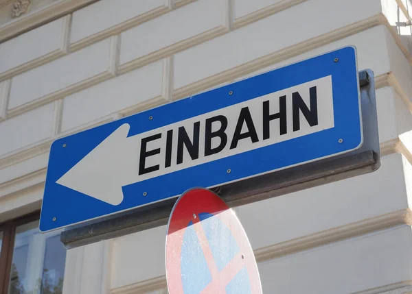 Einbahn Translation One Way Road Traffic Sign — Stock Photo, Image