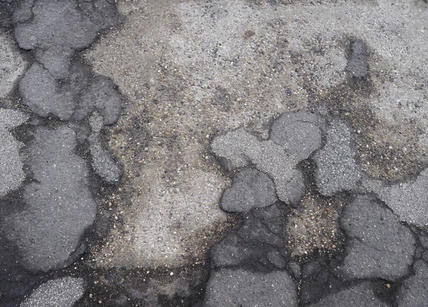 Asphalt Damage Derelict Pavement Floor Showing Underlying Concrete Slab Useful — Stock Photo, Image