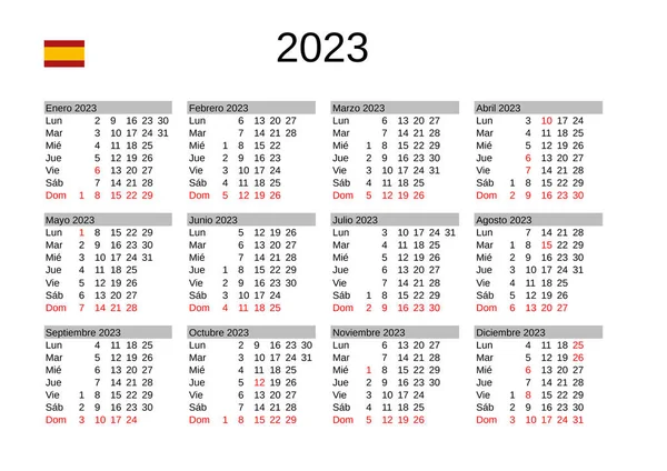 Calendario Dell Anno 2023 Lingua Spagnola Con Festività Spagnole — Vettoriale Stock