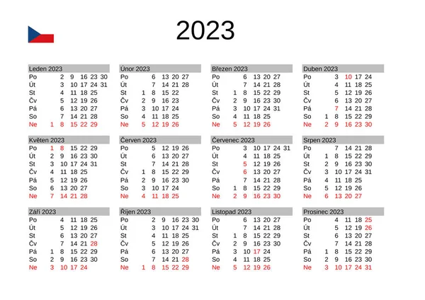 Jahreskalender 2023 Tschechischer Sprache Mit Tschechischen Feiertagen — Stockvektor