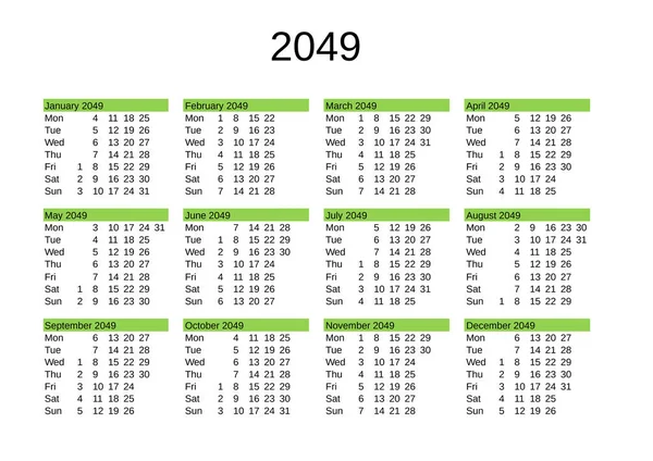 Naptára 2049 Angol Nyelven — Stock Vector