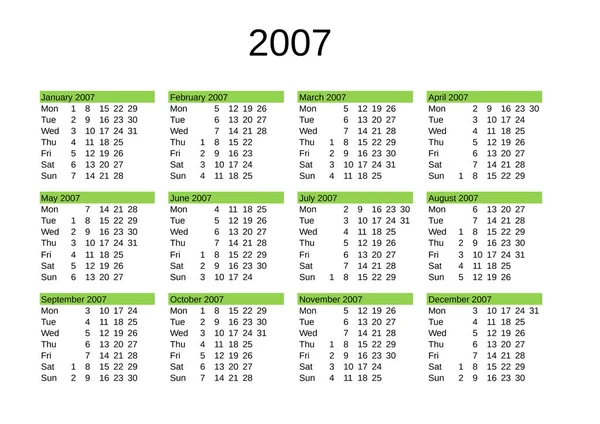 Kalender För 2007 Engelska — Stock vektor