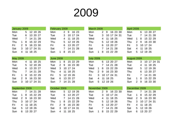 Calendario Del Año 2009 Inglés — Vector de stock