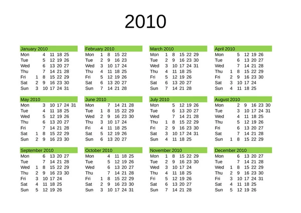 Calendario Dell Anno 2010 Lingua Inglese — Vettoriale Stock
