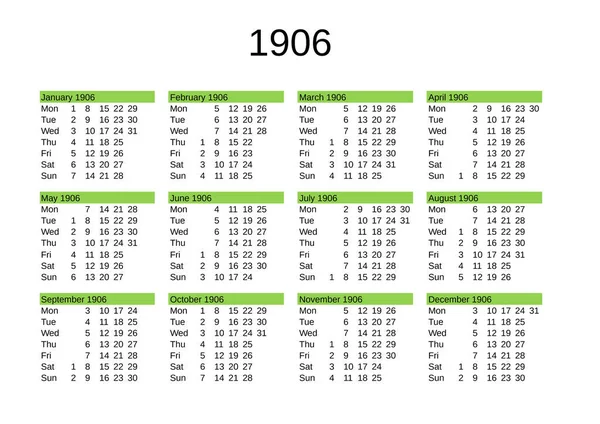 Kalender Från 1906 Engelska — Stock vektor
