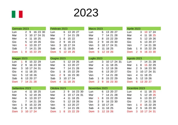 Calendrier Année 2023 Langue Italienne Avec Jours Fériés Italie — Image vectorielle