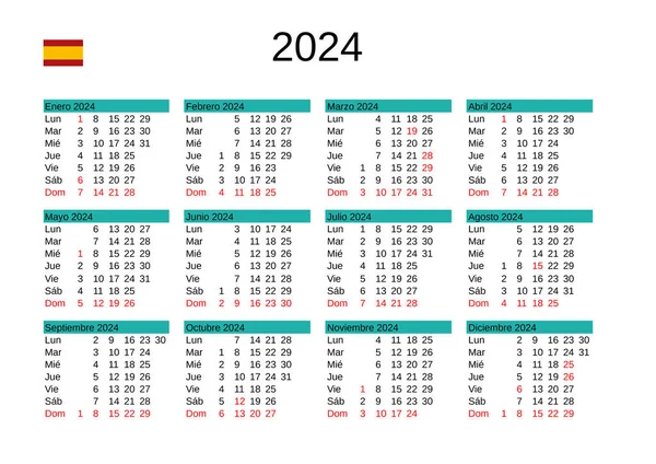 Calendario Dell Anno 2024 Lingua Spagnola Con Festività Spagnole — Vettoriale Stock