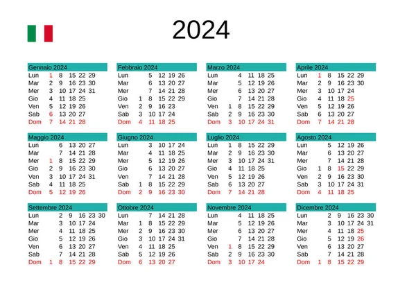 Calendrier Année 2024 Langue Italienne Avec Jours Fériés Italie — Image vectorielle