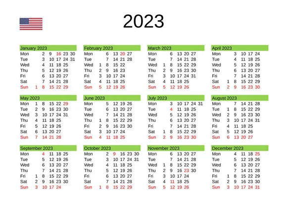 Календарь 2023 Года Английском Языке Государственными Праздниками Сша — стоковое фото