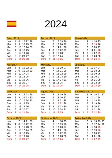 에스파냐 공휴일 스페인어로 2024 — 스톡 벡터