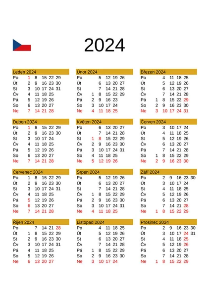 stock vector calendar of year 2024 in Czech language with Czech Republic public holidays