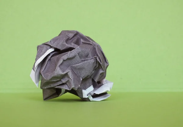 Crumpled Paper Ball Green Background — Stock Photo, Image